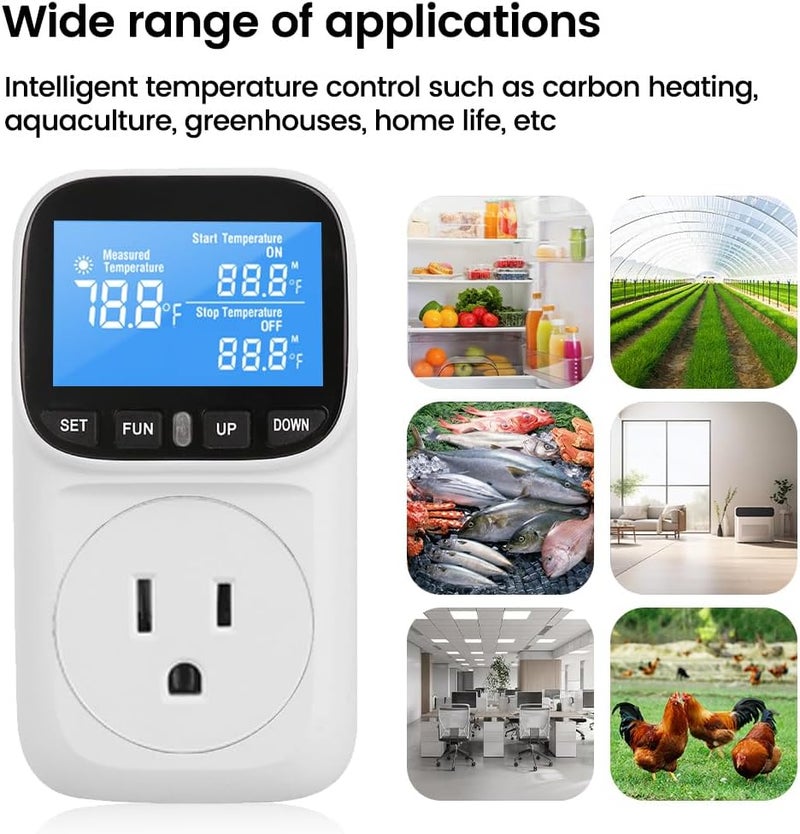 diymore Plug in Digital Thermostat Temperature Controller,1800W,120V / 15A,-104℉~210℉, Heating Cooling Mode Solar Controller Incubator Thermometer Reptile Greenhouse Thermostat Pool Thermometer - Image 2